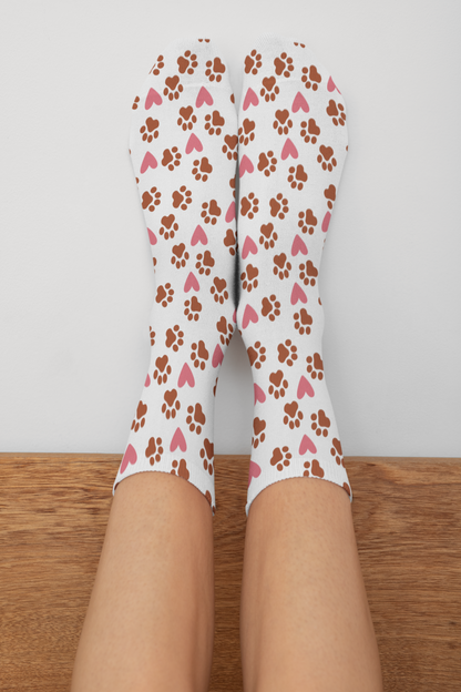 Pawprint Love Heart Pattern Dog Lover Tube Socks