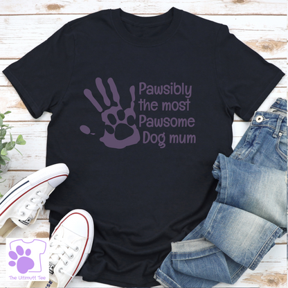 Hand Print Dog Mum Tshirt Paw Print Dog Lover T shirt Dog Owner Gift For Dog Mum black