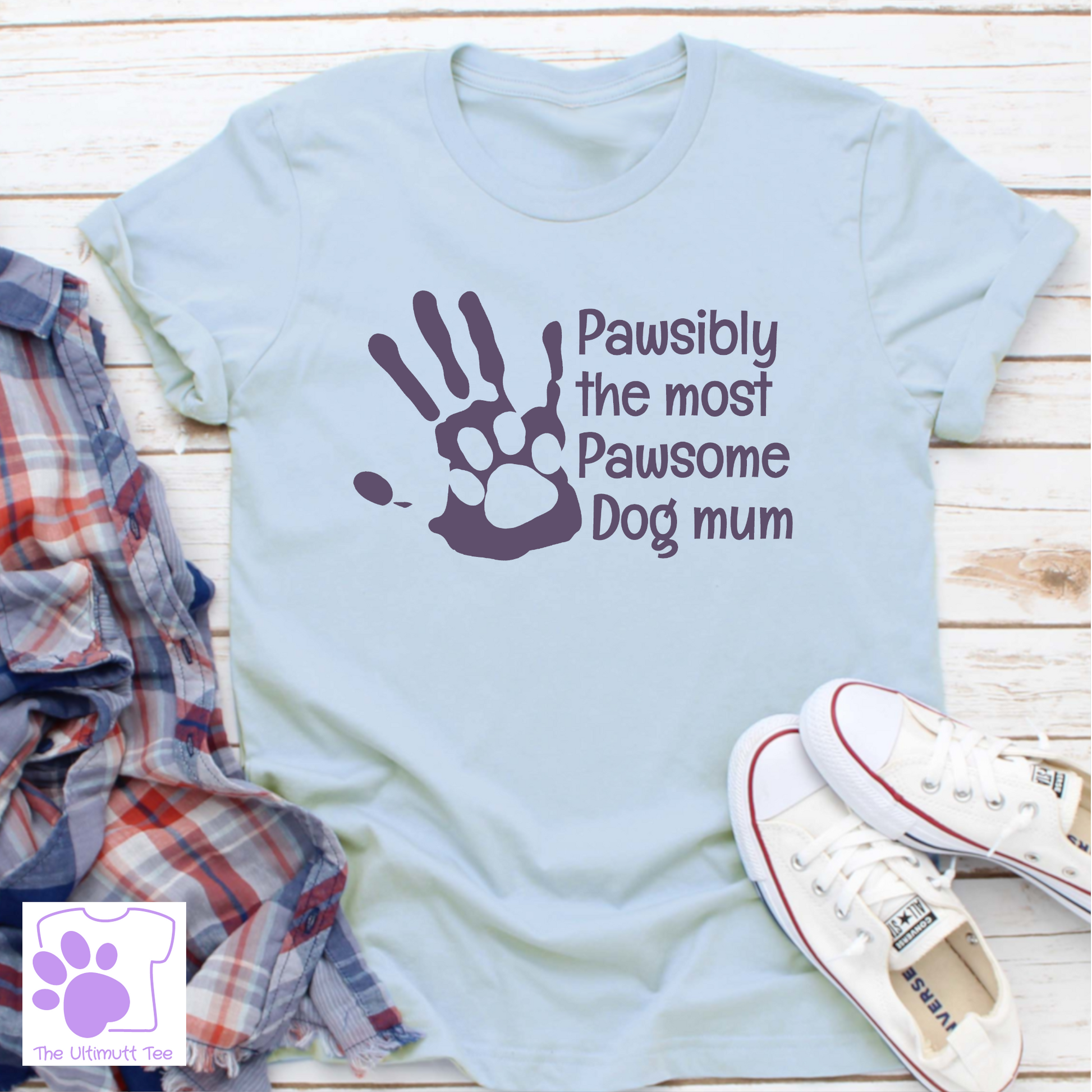 Hand Print Dog Mum Tshirt Paw Print Dog Lover T shirt Dog Owner Gift For Dog Mum blue