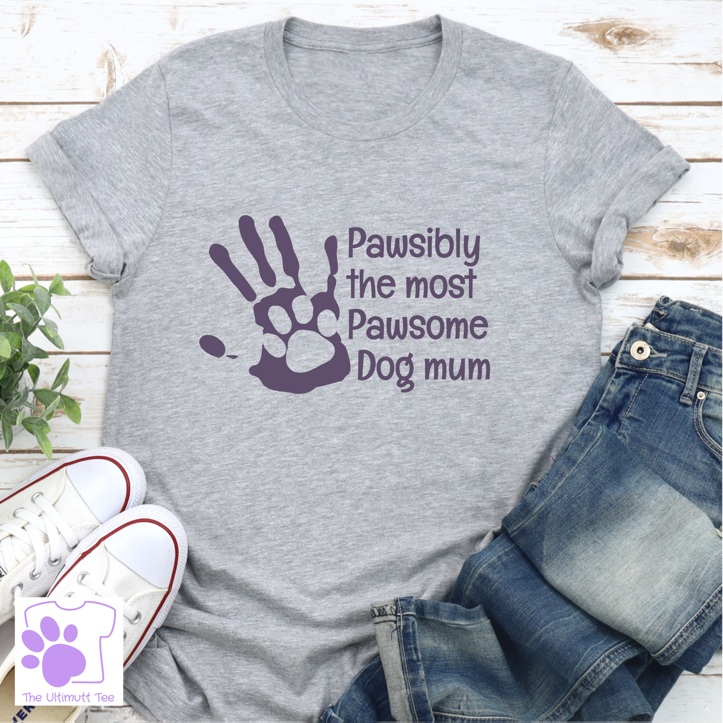 Hand Print Dog Mum Tshirt Paw Print Dog Lover T shirt Dog Owner Gift For Dog Mum grey