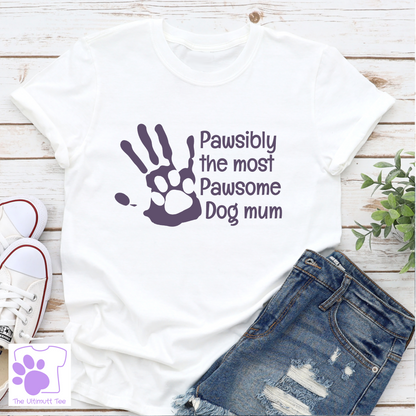 Hand Print Dog Mum Tshirt Paw Print Dog Lover T shirt Dog Owner Gift For Dog Mum white