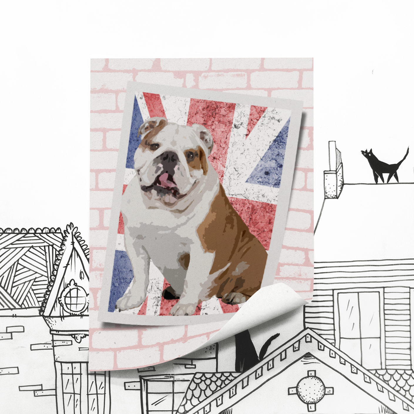 British Bulldog Union Jack Flag Postcard Art Dog Lover A3 Poster