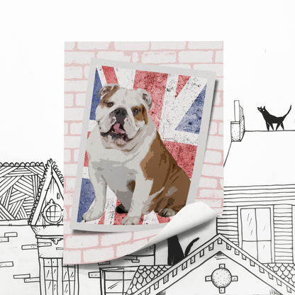 British Bulldog Union Jack Flag Postcard Art Dog Lover A3 Poster