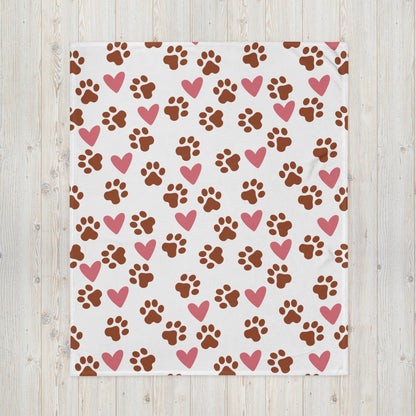 Pawprint Love Heart Dog Lover Throw Blanket