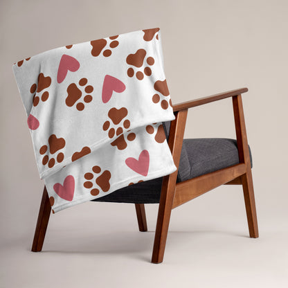 Pawprint Love Heart Dog Lover Throw Blanket