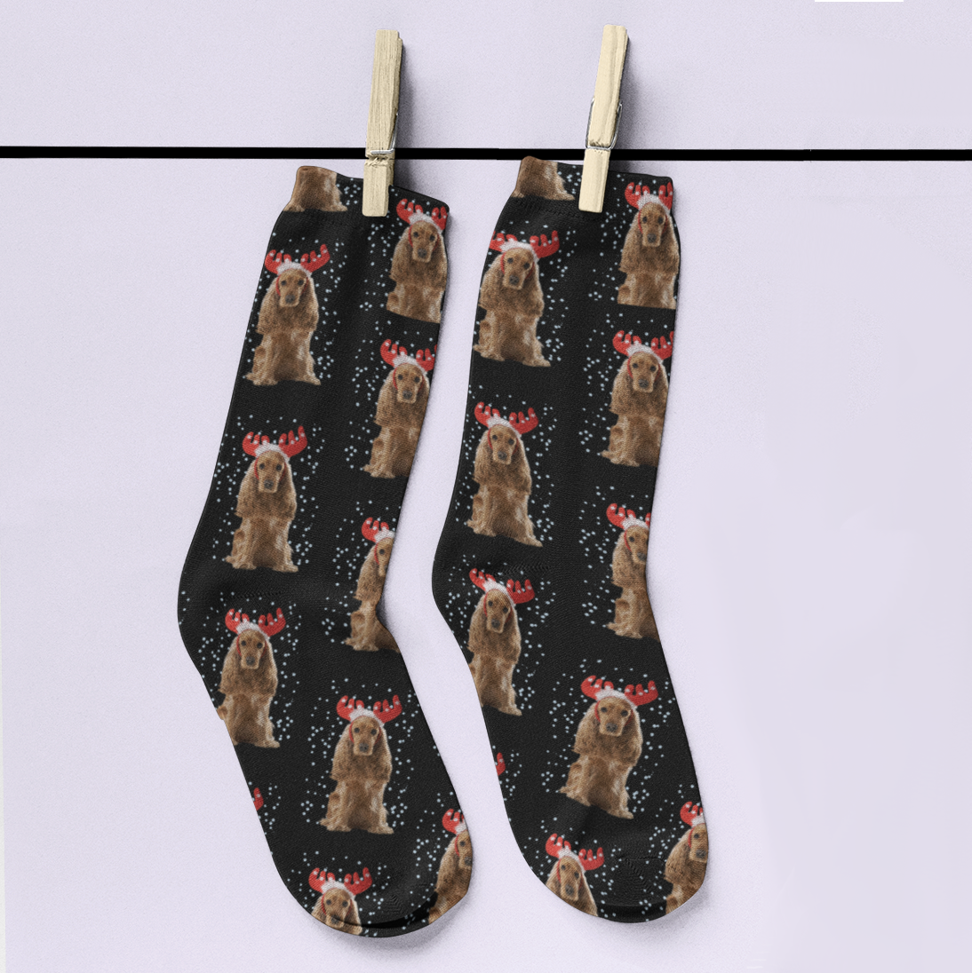 Snowone Cuter Reindeer Spaniel Dog Lover Christmas Tube Socks