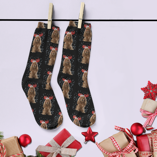 Snowone Cuter Reindeer Spaniel Dog Lover Christmas Tube Socks