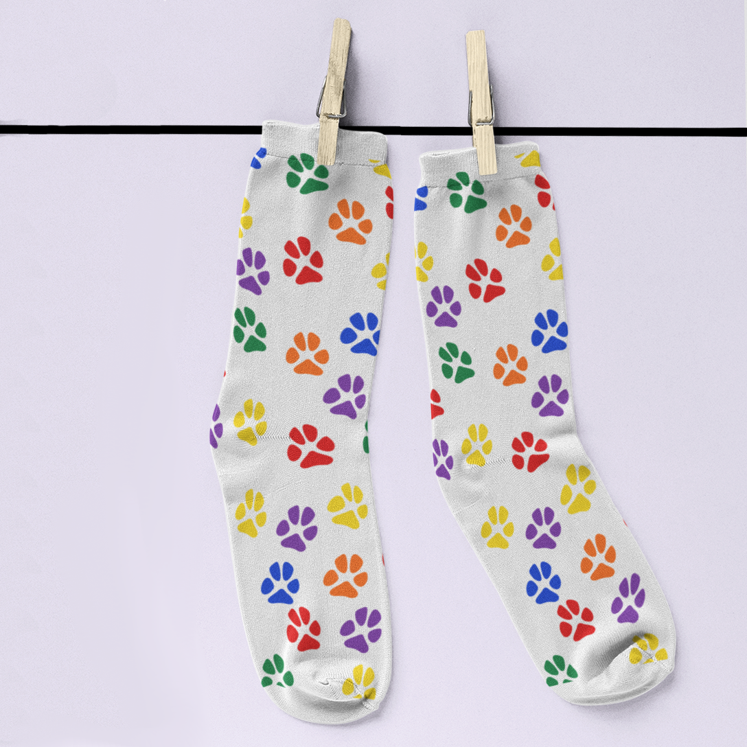 Rainbow Paws Pattern Dog Lover Tube Socks