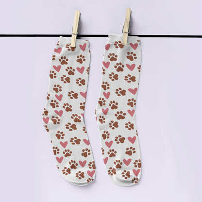 Pawprint Love Heart Pattern Dog Lover Tube Socks